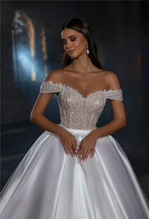Gorgeous Satin Bridal Gowns A-Line Glittering Beads Sexy One-Shoulder Sleeveless Princess Wedding Party Welcome Guest Robe плать